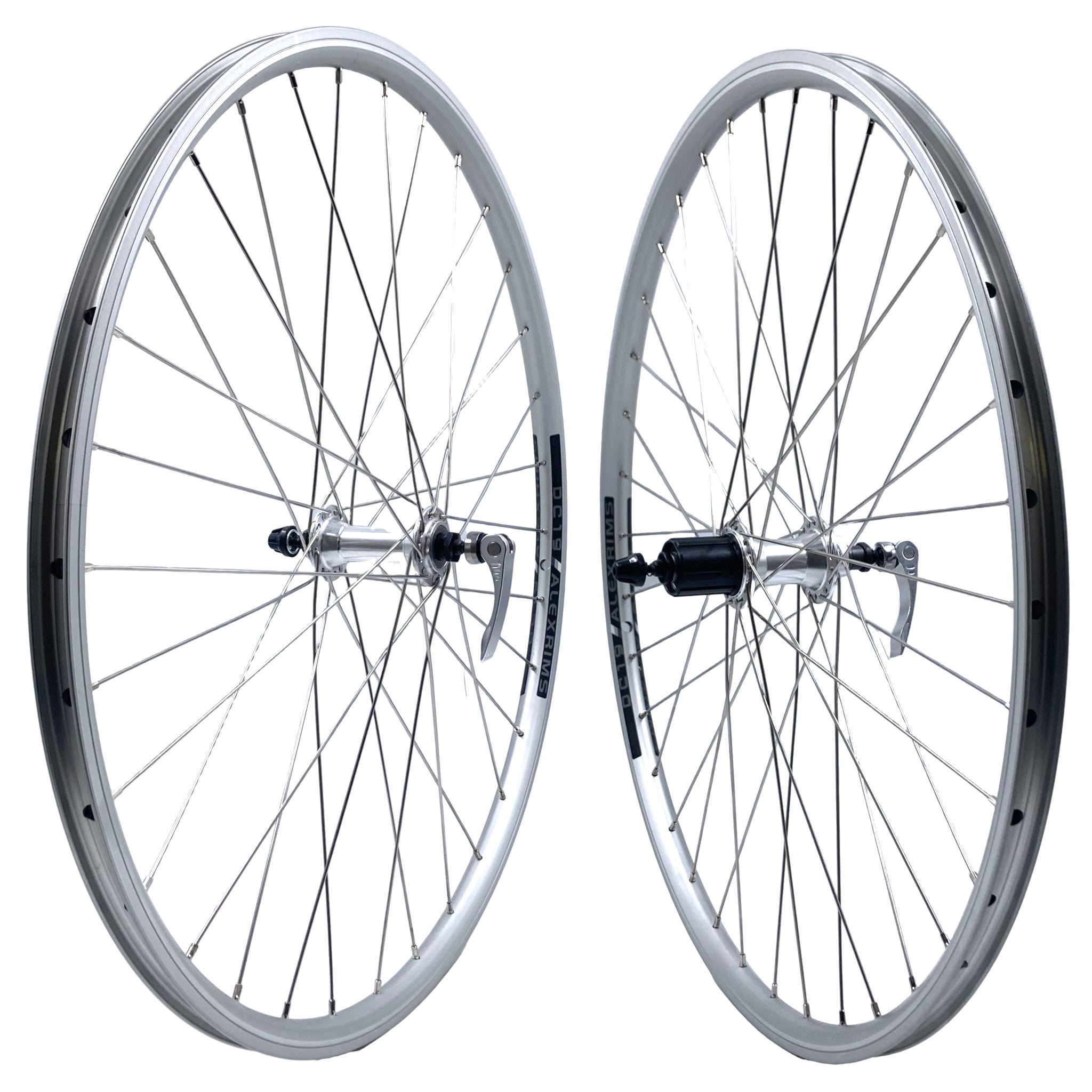 26-Inch Alex DC-19 Silver MTB Doublewall Wheelset 8-10 speed HG QR