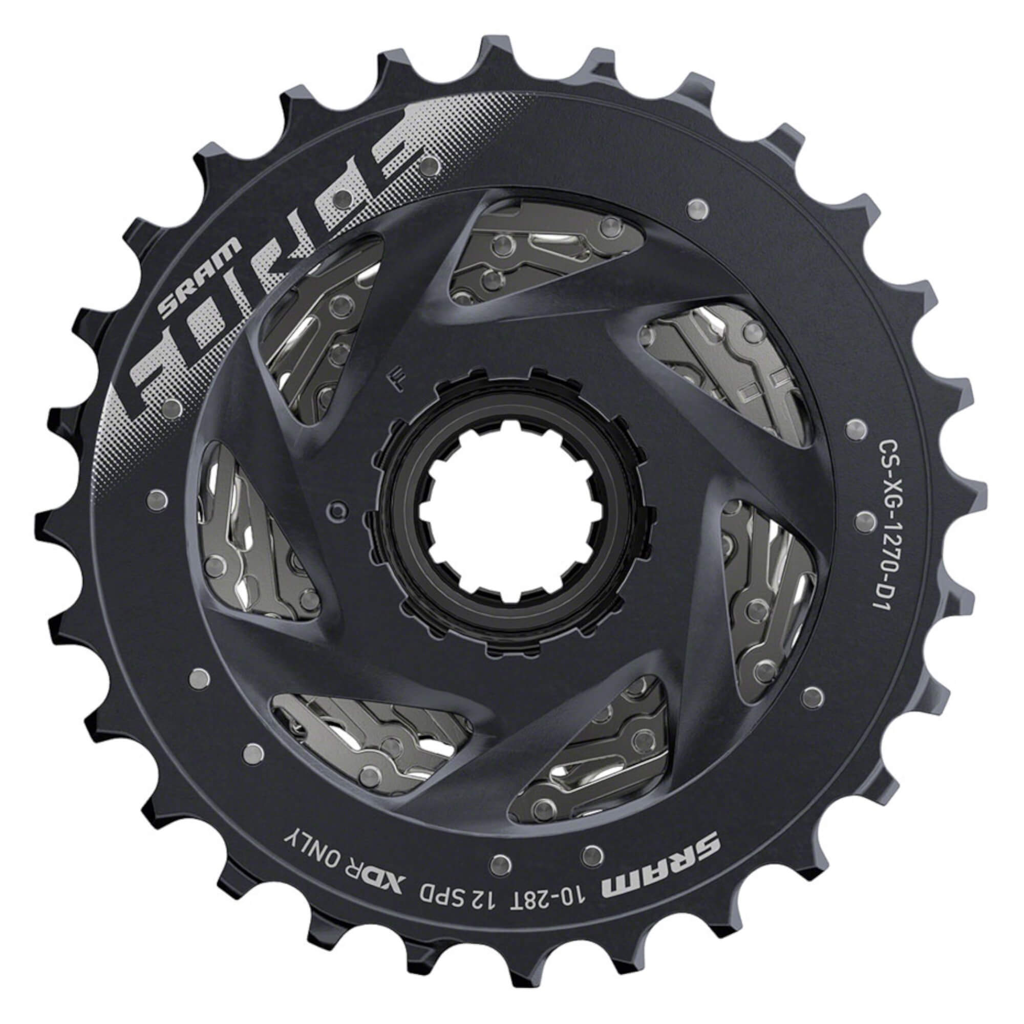 SRAM Force AXS XG-1270 Cassette - 12-Speed, Silver, For XDR Driver Body, D1