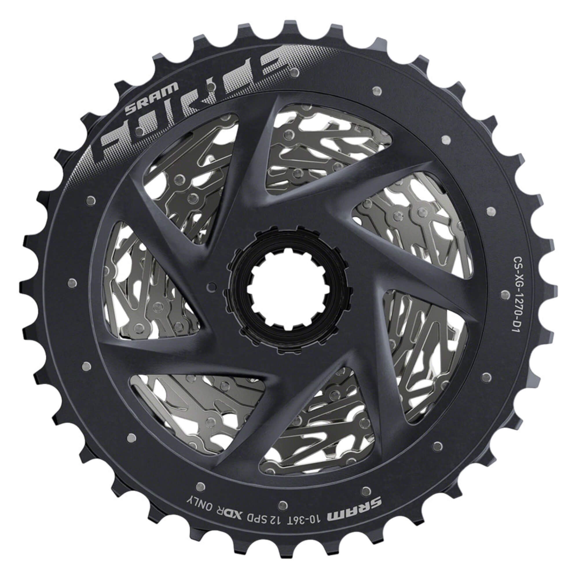 SRAM Force AXS XG-1270 Cassette - 12-Speed, Silver, For XDR Driver Body, D1