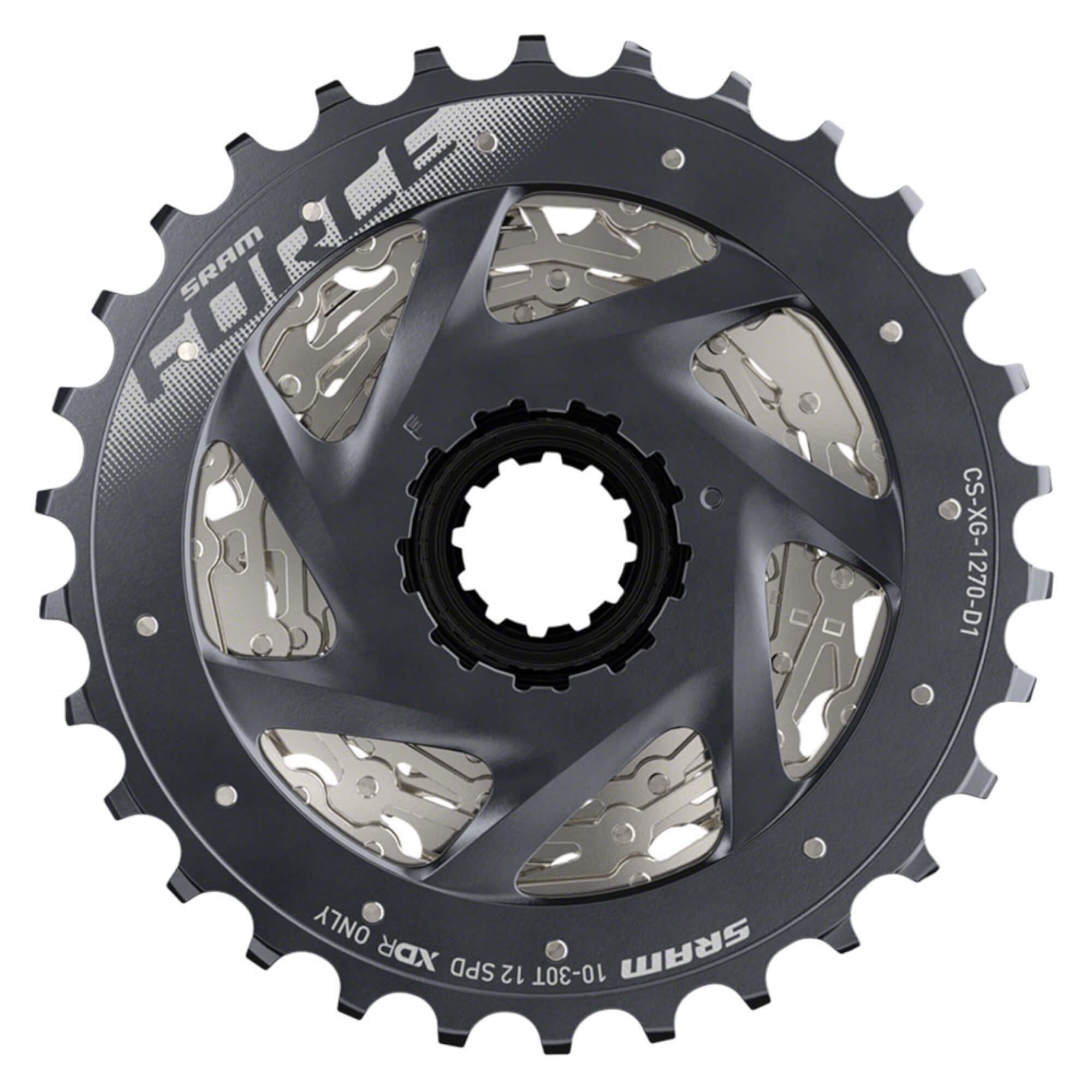 SRAM Force AXS XG-1270 Cassette - 12-Speed, Silver, For XDR Driver Body, D1