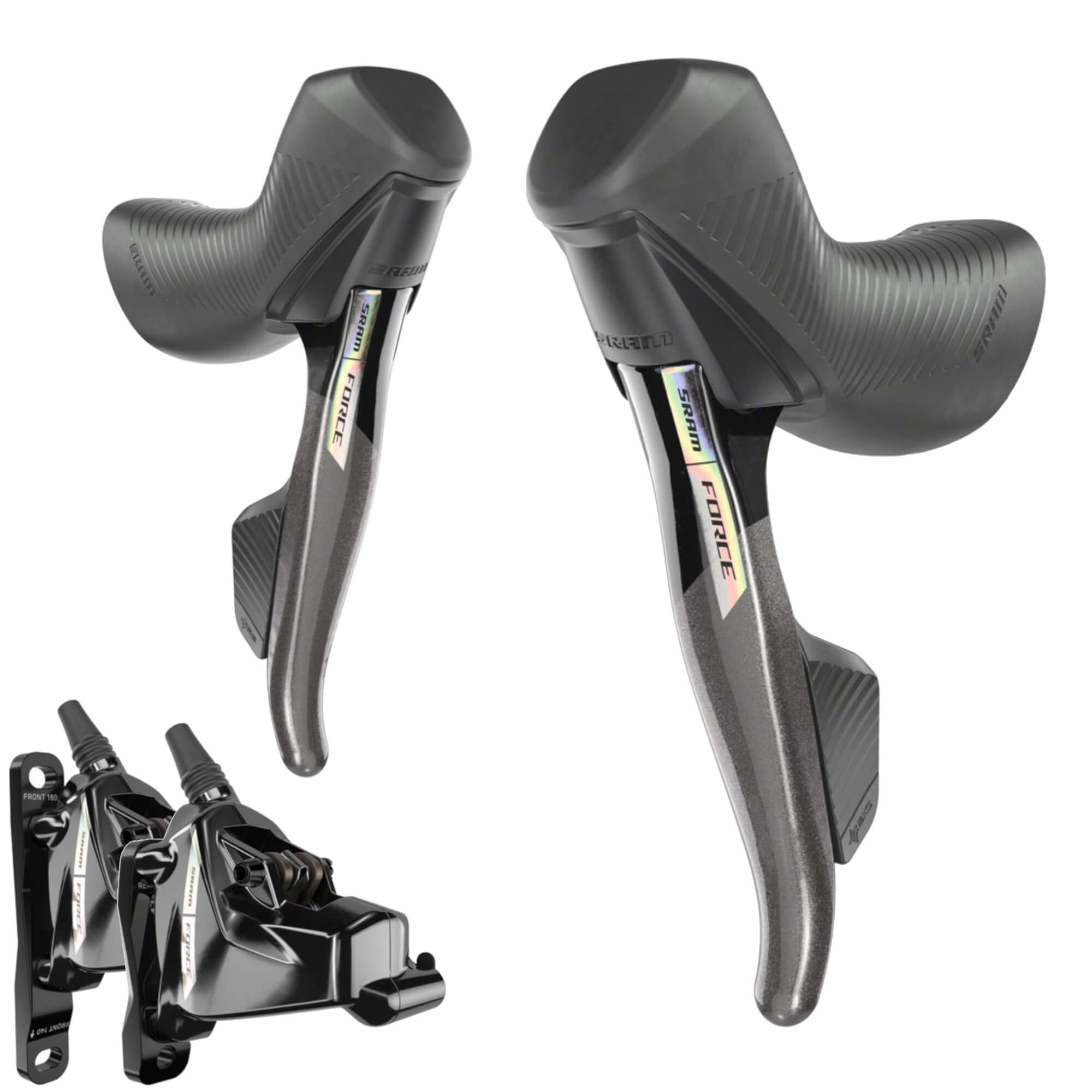 SRAM Force AXS HRD eTap Shift/Brake Lever and Hydraulic Disc Brake Caliper - Flat Mount, 20mm Offset, Iridescent Gray/Blk, D2